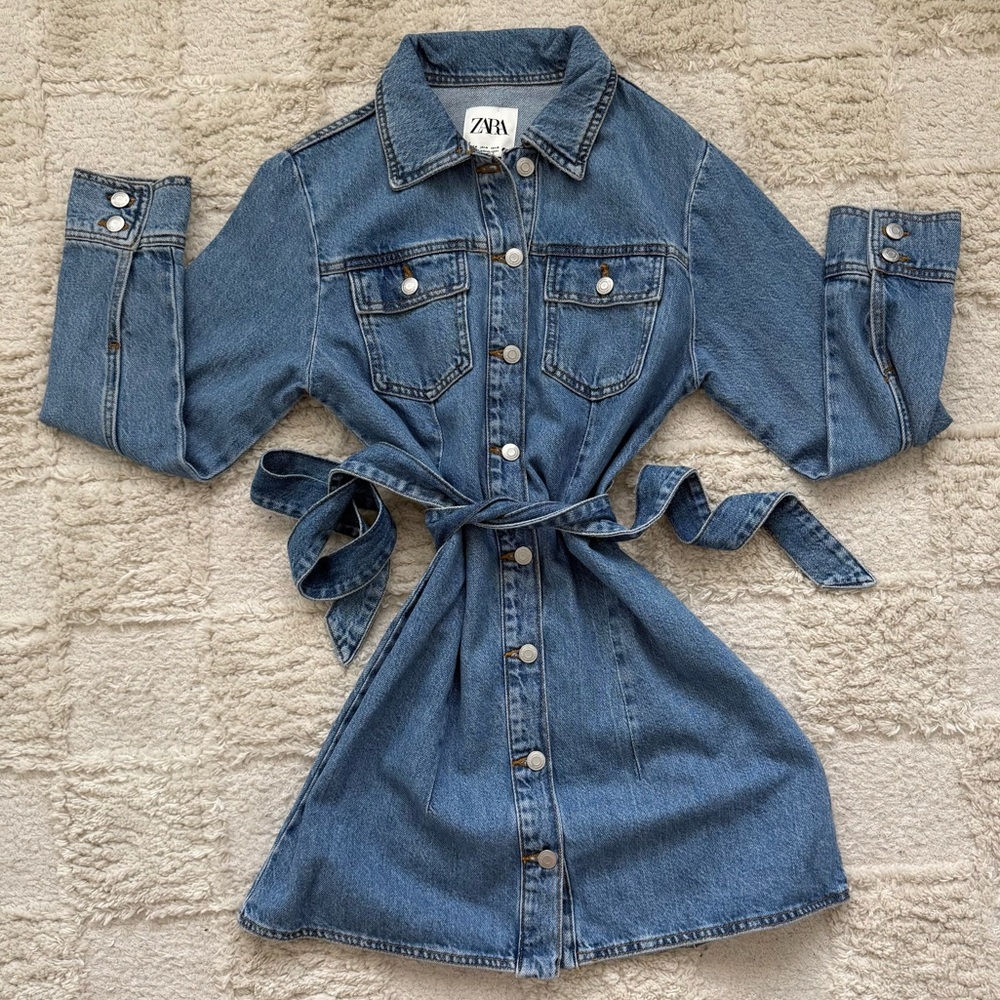Zara Denim Belted Shirt Dress size M /  NEW never been worn